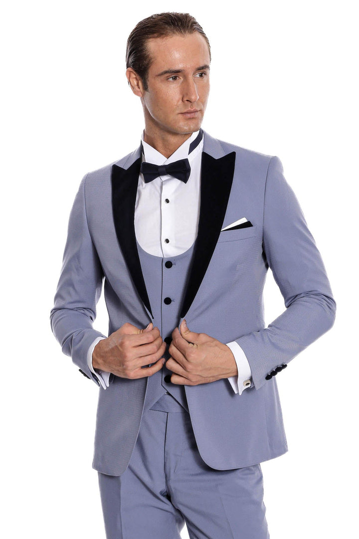 WSS Velvet Lapel Slim Fit Light Blue Men Suit  - Oviedo