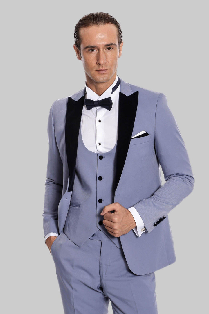 WSS Velvet Lapel Slim Fit Light Blue Men Suit  - Oviedo