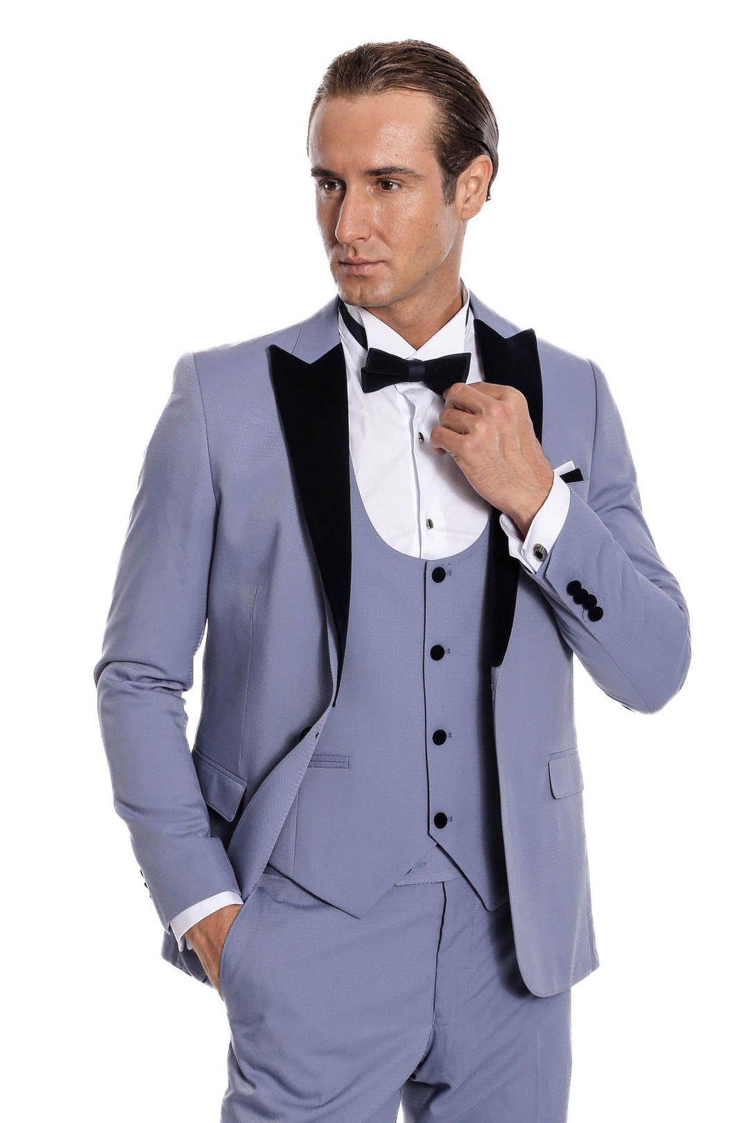 WSS Velvet Lapel Slim Fit Light Blue Men Suit  - Oviedo