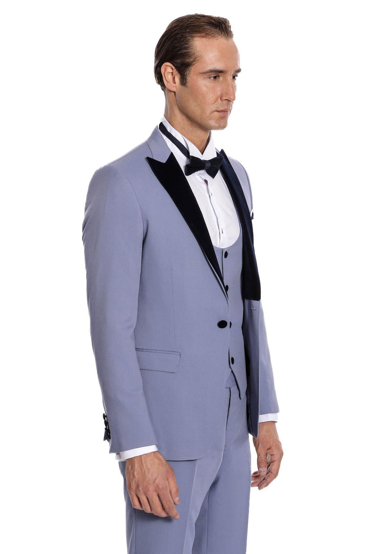 WSS Velvet Lapel Slim Fit Light Blue Men Suit  - Oviedo