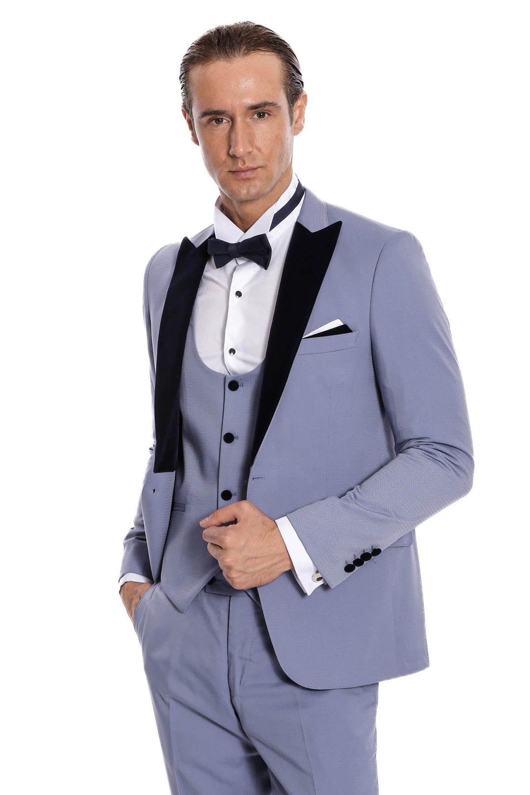 WSS Velvet Lapel Slim Fit Light Blue Men Suit  - Oviedo