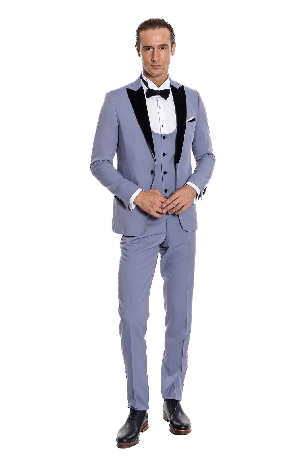 WSS Velvet Lapel Slim Fit Light Blue Men Suit  - Oviedo