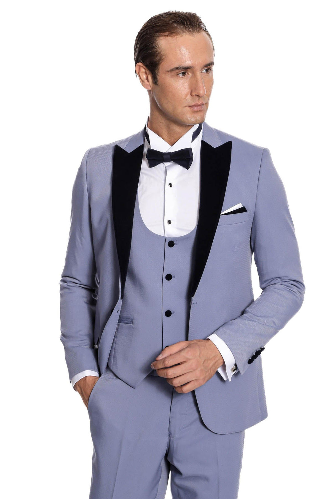 WSS Velvet Lapel Slim Fit Light Blue Men Suit  - Oviedo