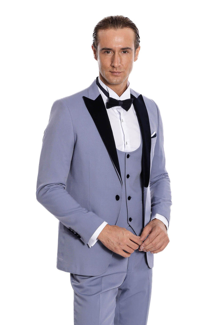 WSS Velvet Lapel Slim Fit Light Blue Men Suit  - Oviedo
