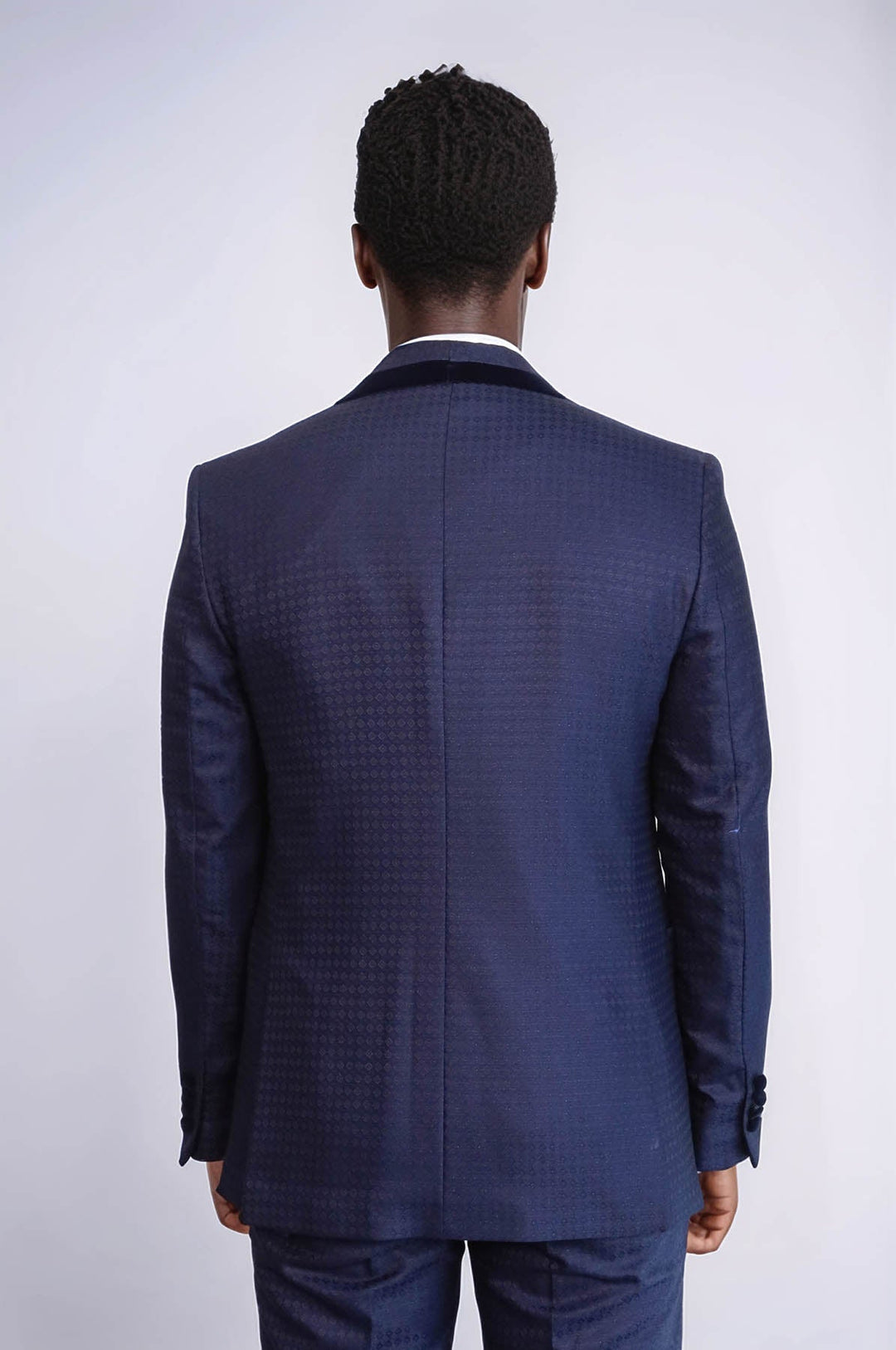 WSS Patterned Velvet Lapel Navy Blue Men Tuxedo  - Stonecrest