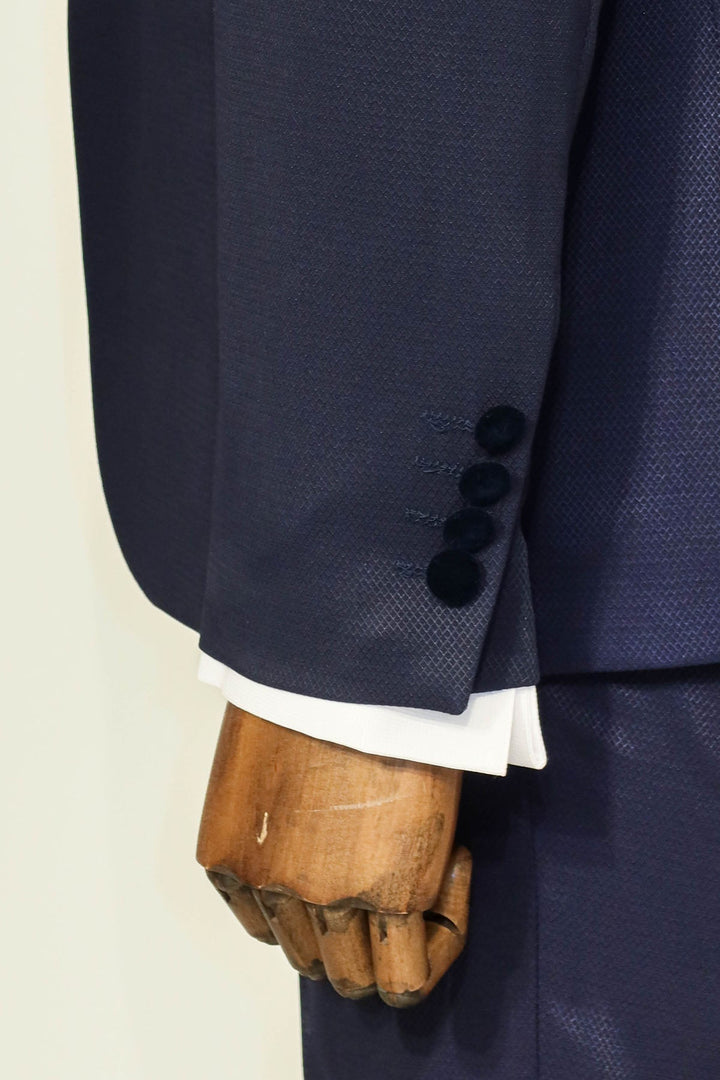 WSS Patterned Velvet Lapel Navy Men Tuxedo  - Shostka