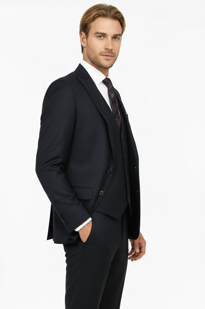 WSS Slim Fit Patterned Navy Blue Men Suit  - Cape Coral
