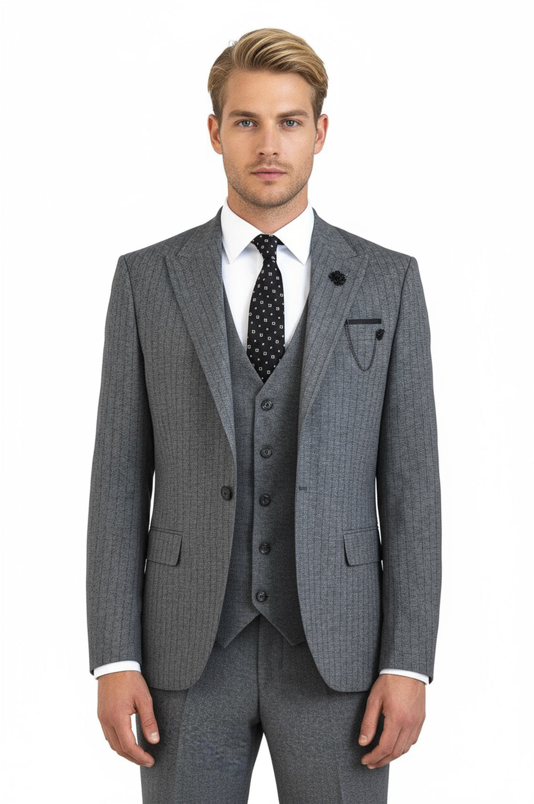 WSS Striped Vested Grey Men's Suit     - Guadalajara