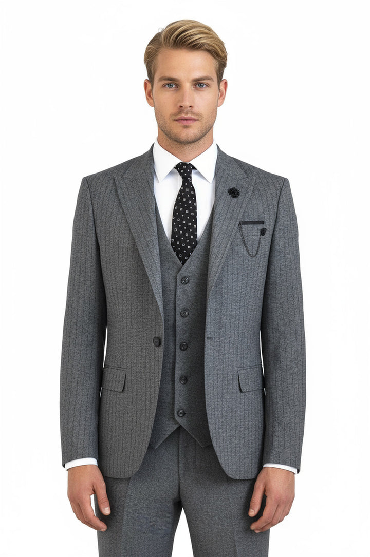 WSS Striped Vested Grey Men's Suit     - Guadalajara