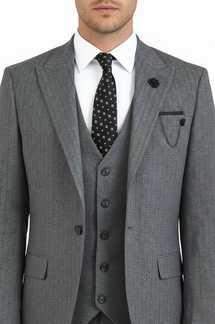 WSS Striped Vested Grey Men's Suit     - Guadalajara