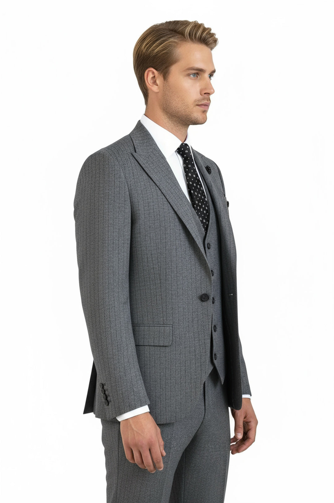 WSS Striped Vested Grey Men's Suit     - Guadalajara