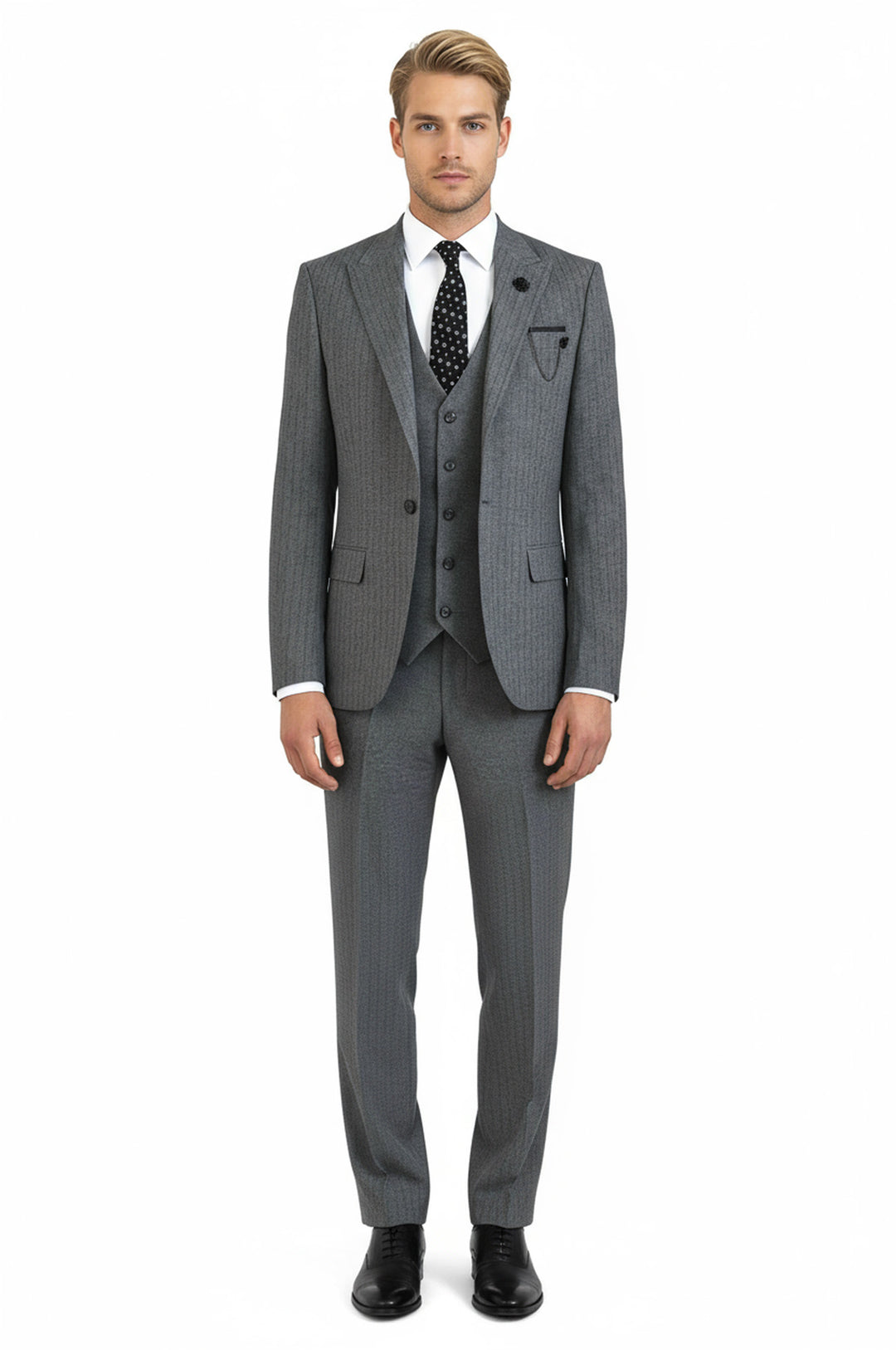 WSS Striped Vested Grey Men's Suit     - Guadalajara