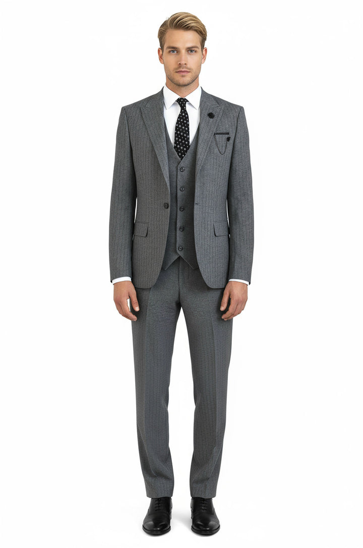 WSS Striped Vested Grey Men's Suit     - Guadalajara