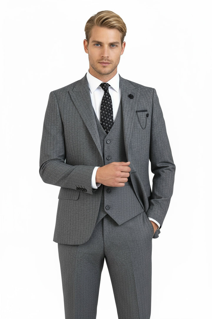WSS Striped Vested Grey Men's Suit     - Guadalajara