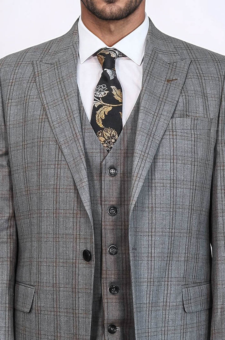 WSS Checked Slim Fit Grey Men Suit  - Paradise