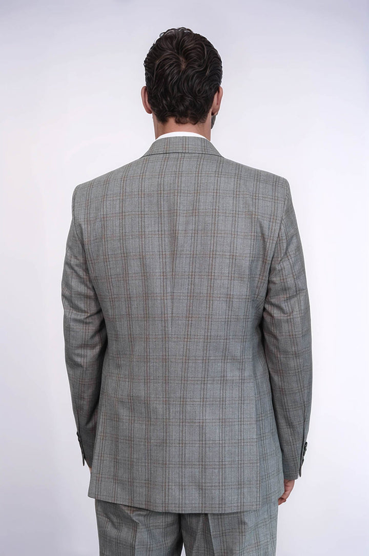 WSS Checked Slim Fit Grey Men Suit  - Paradise
