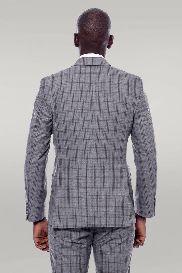 WSS Checked Slim Fit Grey Men Suit  - Singen