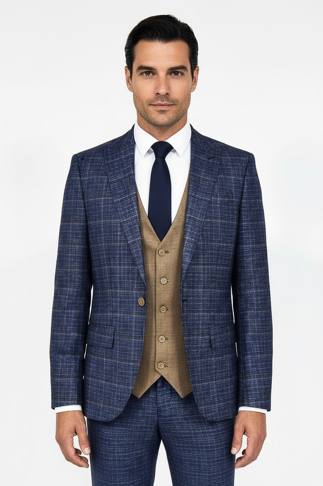 WSS Slim Fit Checked Patterned Navy Blue Men Suit  - Chapel Hill