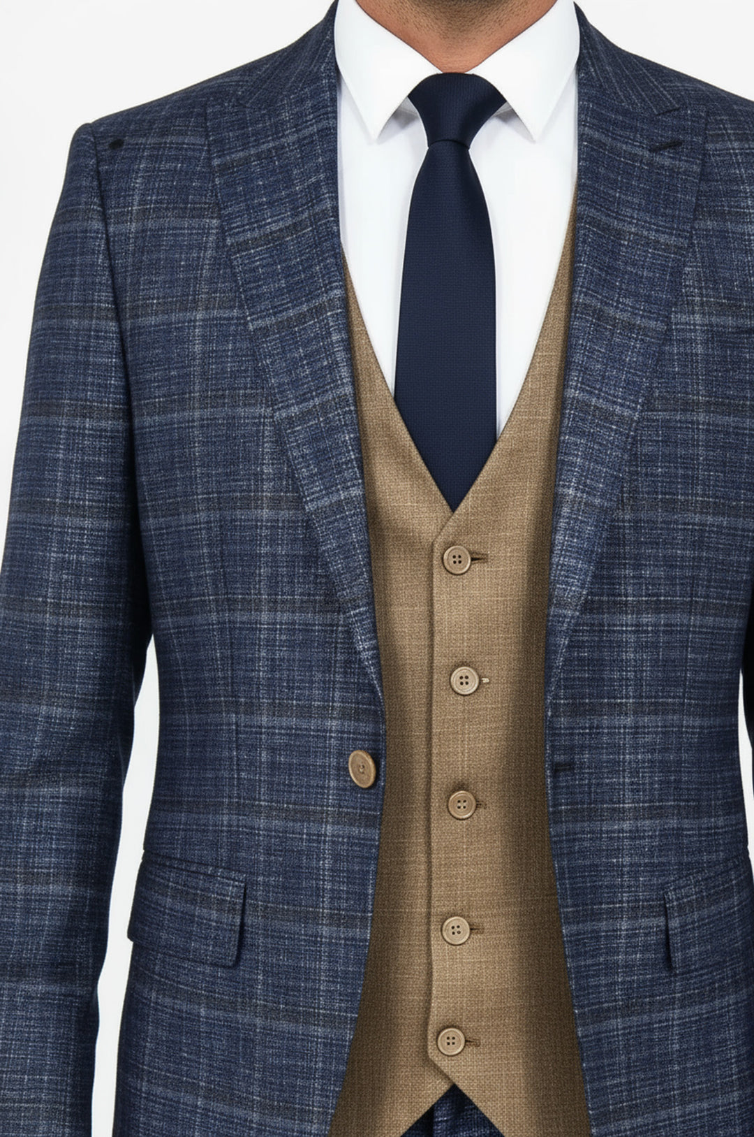 WSS Slim Fit Checked Patterned Navy Blue Men Suit  - Chapel Hill