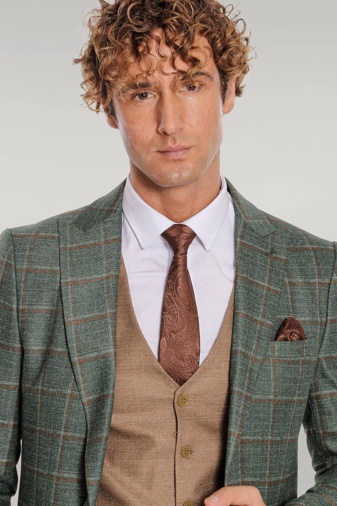 WSS Slim Fit Checked Patterned Green Men Suit  - Singen