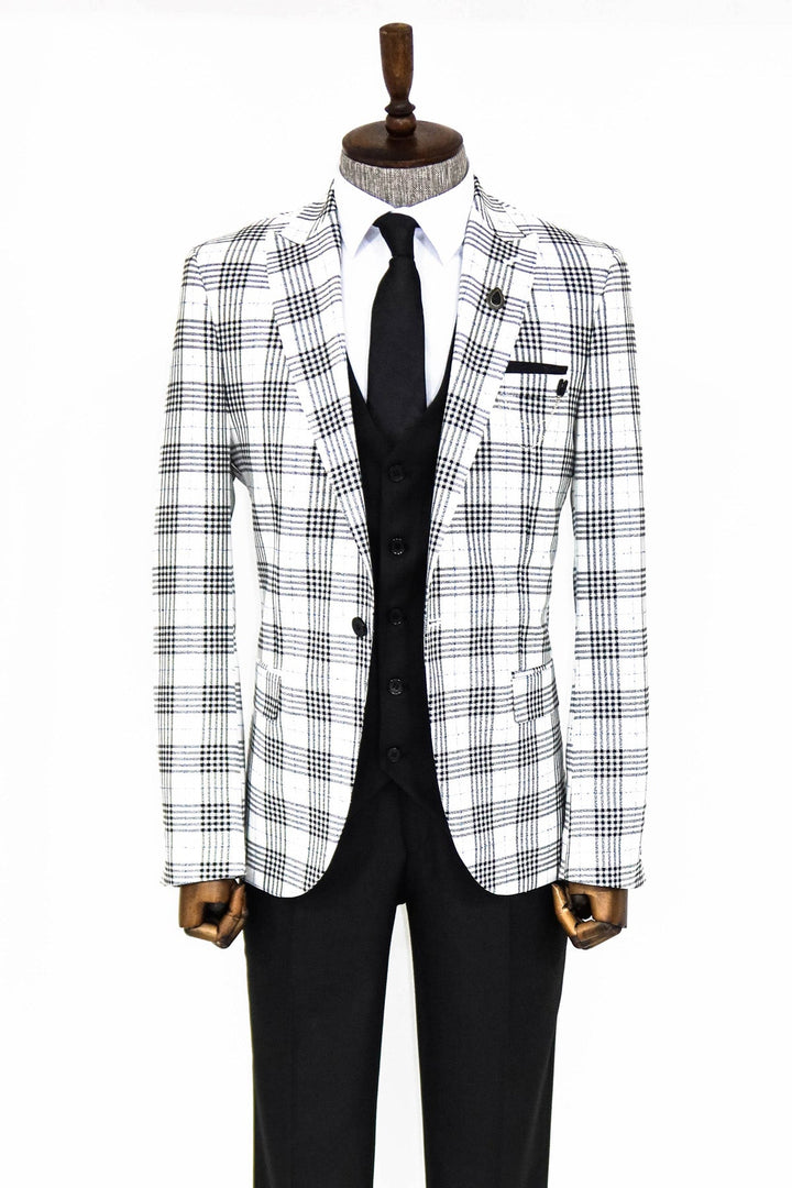 WSS Checked Slim Fit Black-White Men Suit  - Grapevine