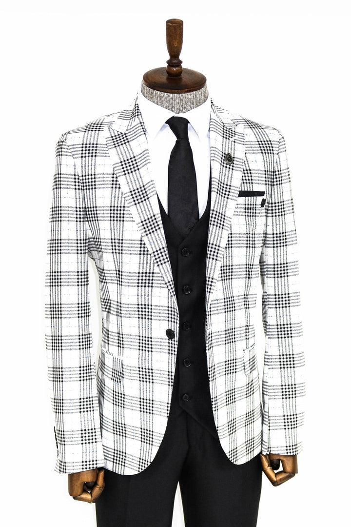 WSS Checked Slim Fit Black-White Men Suit  - Grapevine