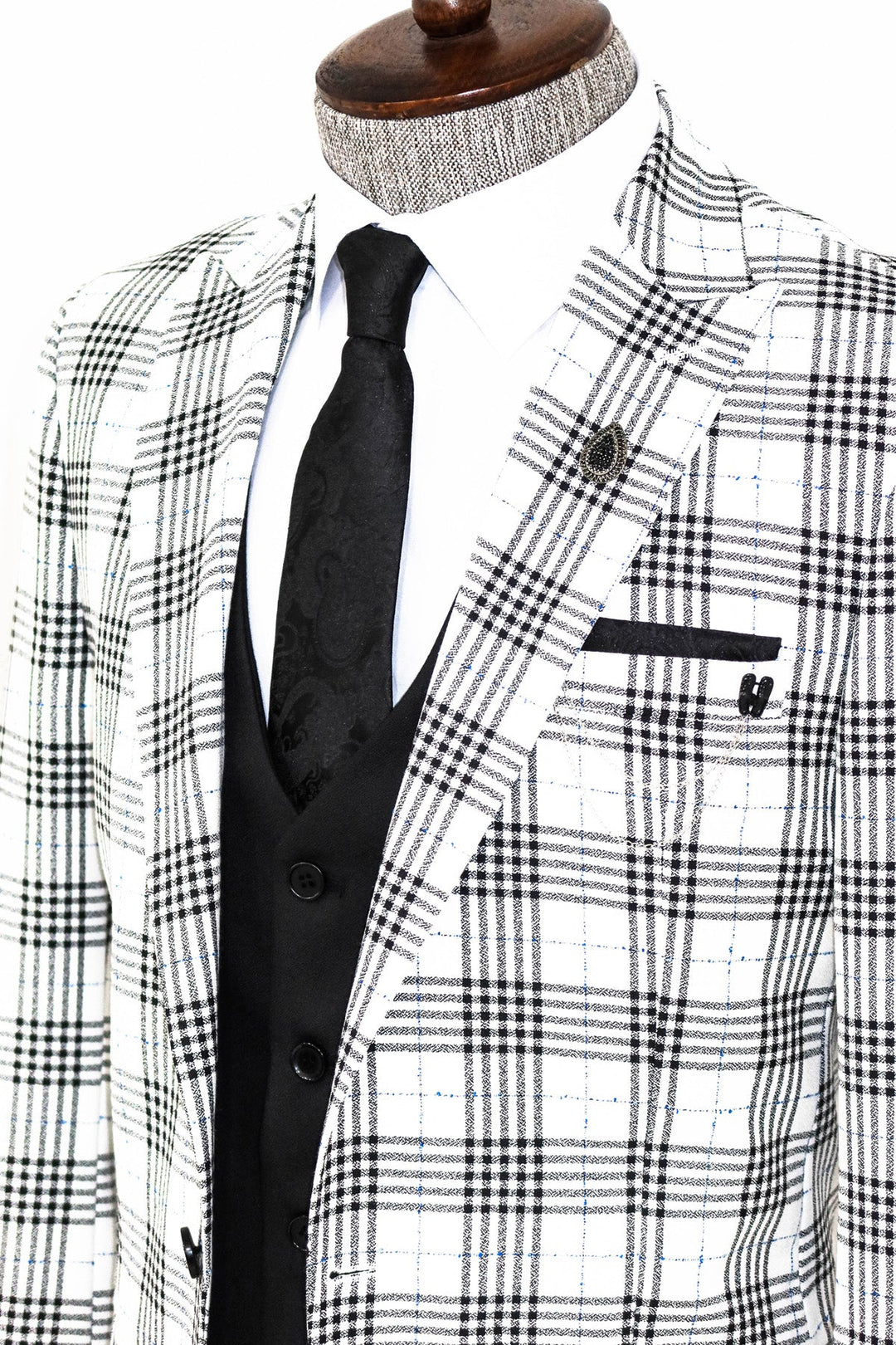 WSS Checked Slim Fit Black-White Men Suit  - Grapevine
