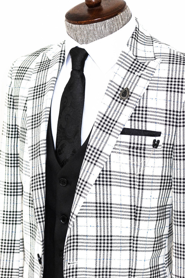 WSS Checked Slim Fit Black-White Men Suit  - Grapevine