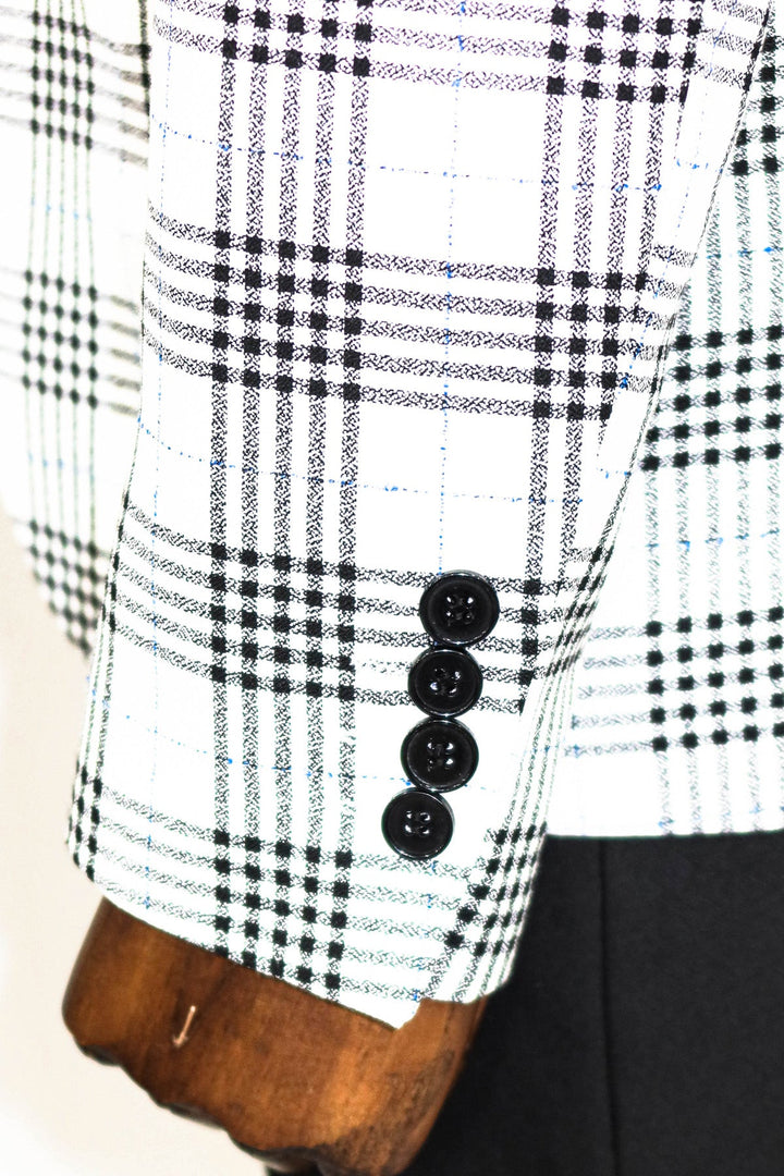 WSS Checked Slim Fit Black-White Men Suit  - Grapevine