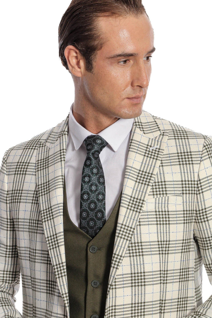 WSS Checked Slim Fit Green Men Suit  - Torquay