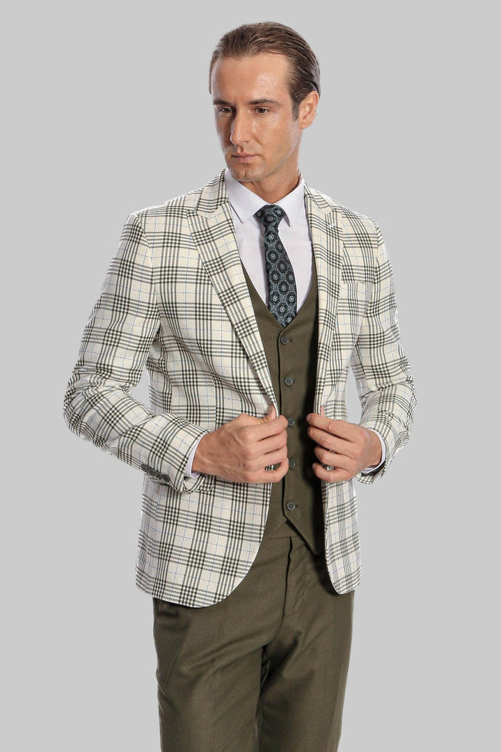 WSS Checked Slim Fit Green Men Suit  - Torquay