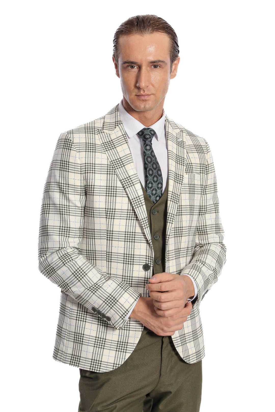 WSS Checked Slim Fit Green Men Suit  - Torquay
