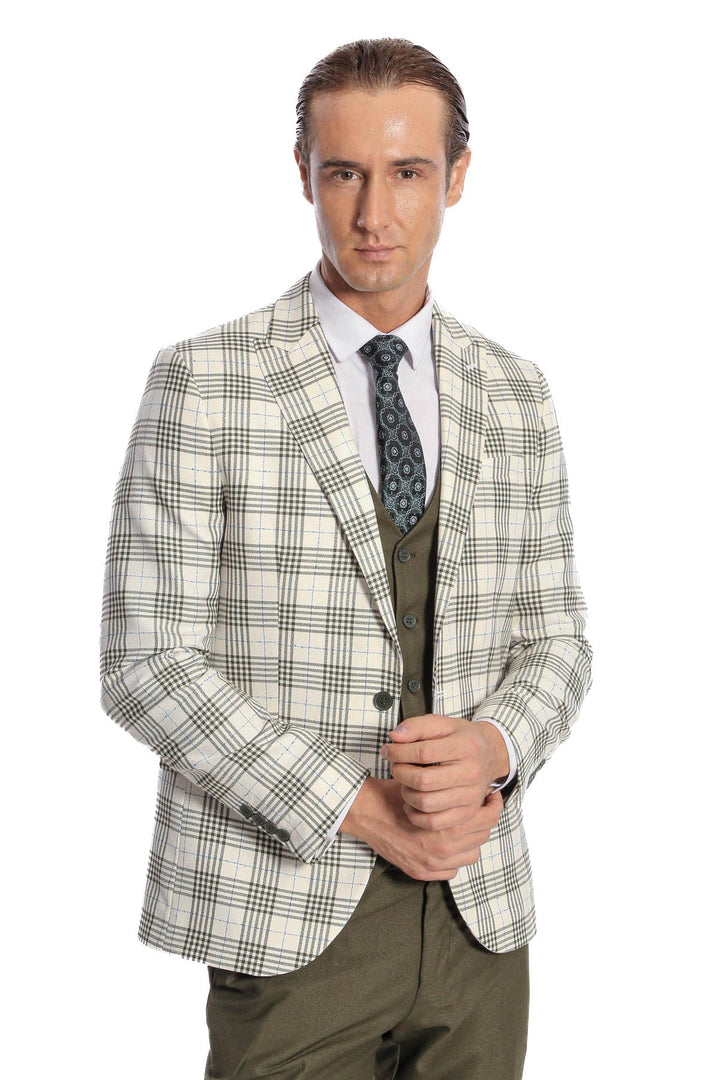 WSS Checked Slim Fit Green Men Suit  - Torquay