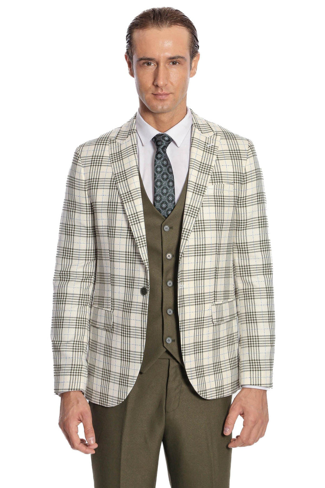 WSS Checked Slim Fit Green Men Suit  - Torquay