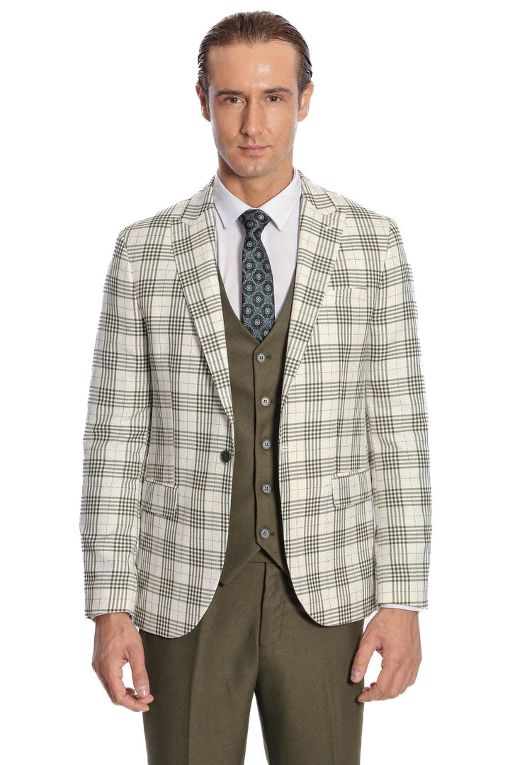 WSS Checked Slim Fit Green Men Suit  - Torquay