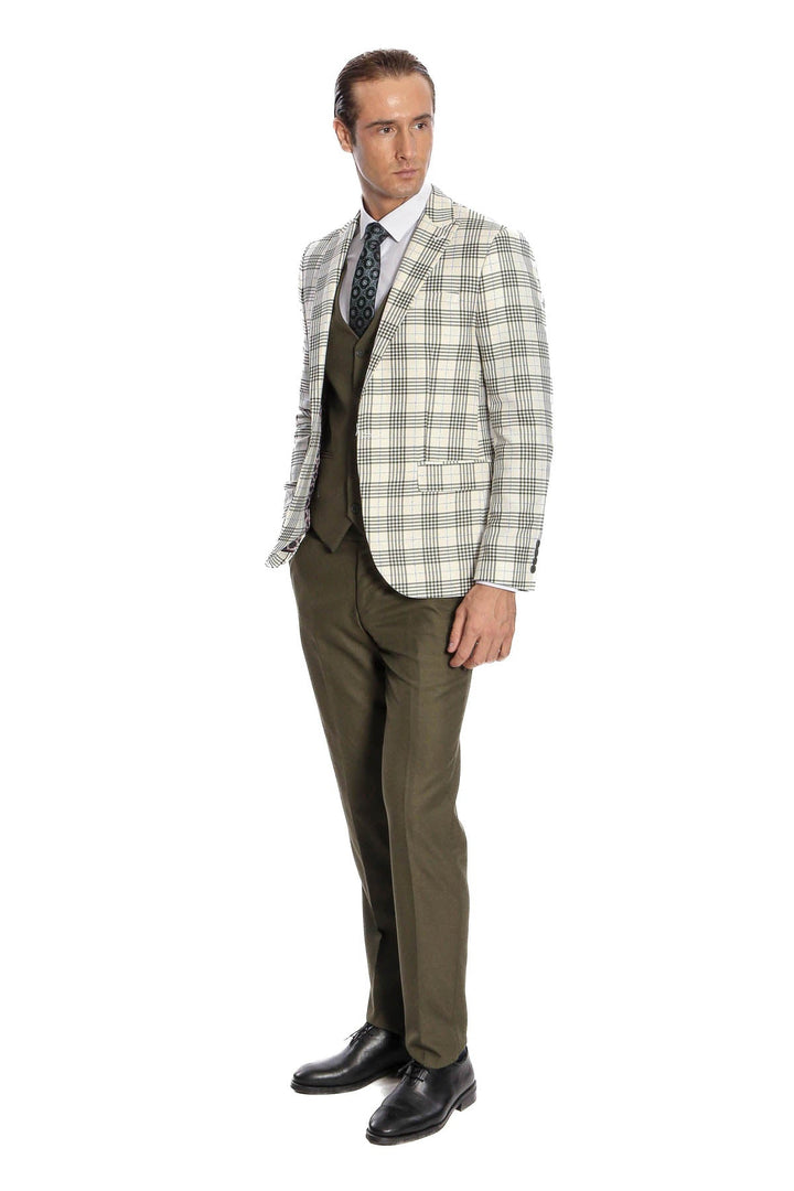 WSS Checked Slim Fit Green Men Suit  - Torquay