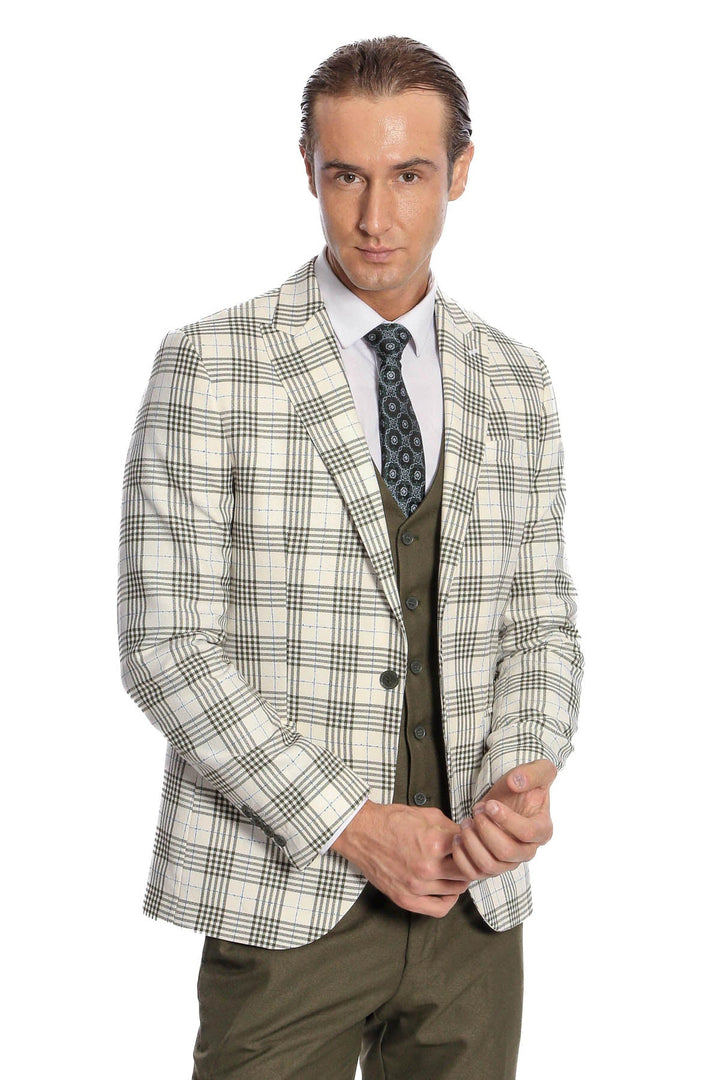 WSS Checked Slim Fit Green Men Suit  - Torquay