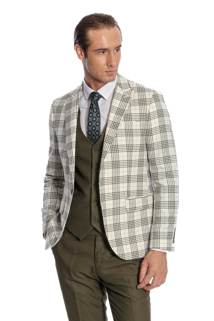 WSS Checked Slim Fit Green Men Suit  - Torquay
