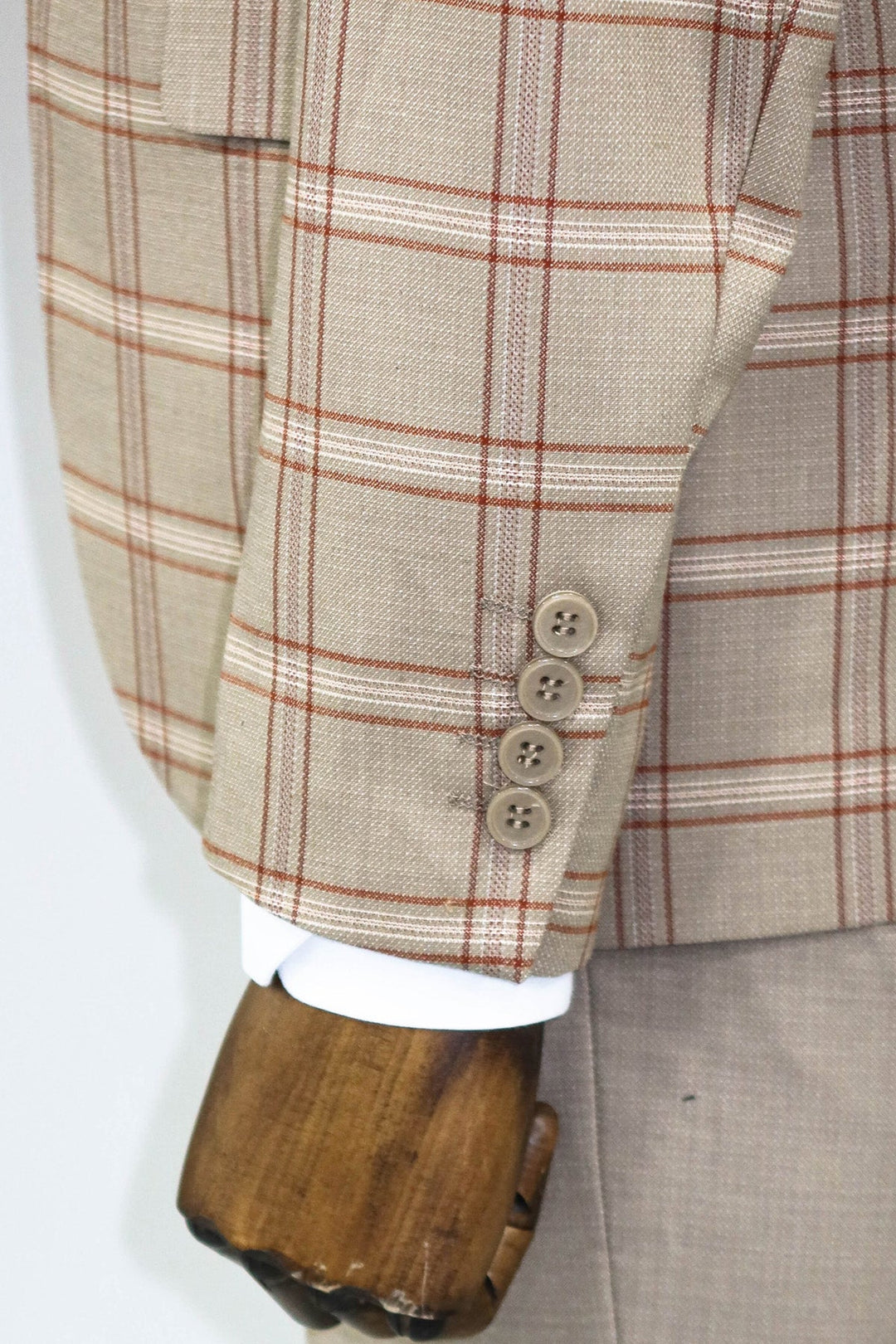 WSS Checked Patterned Beige Slim Fit Suit  - Culiacán