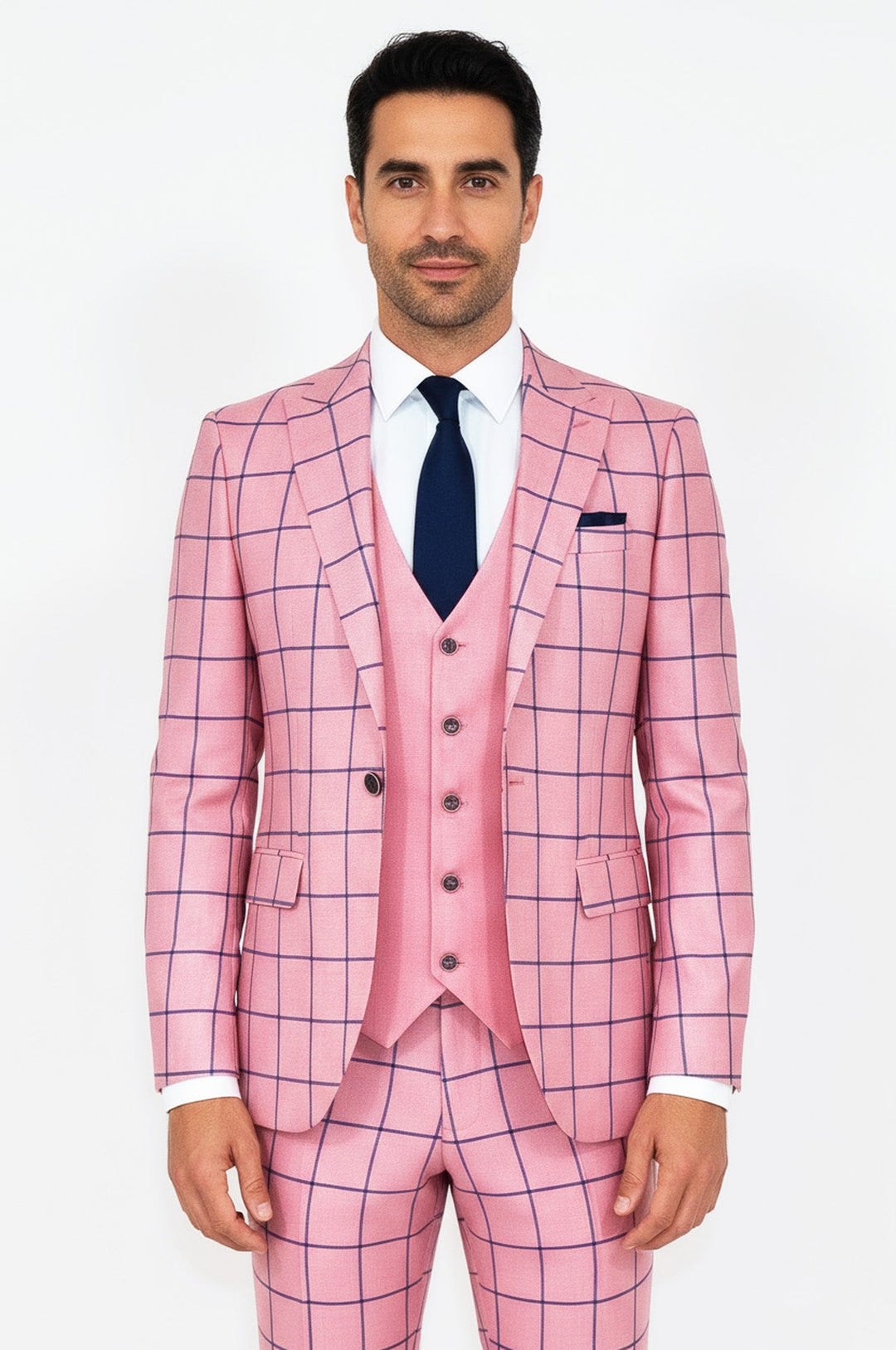 WSS Slim Fit Patterned Pink Men Combination Suit  - Albany