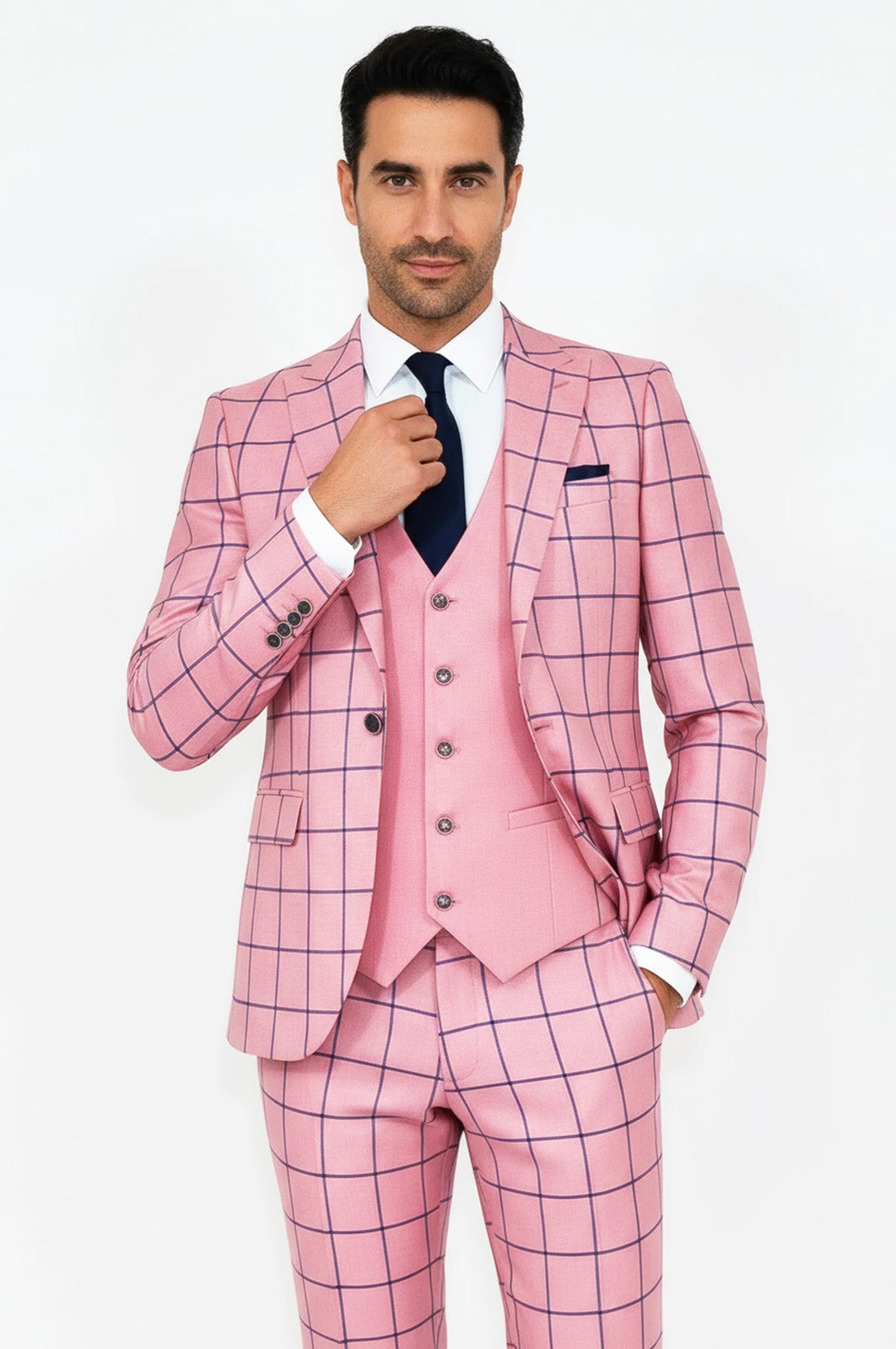 WSS Slim Fit Patterned Pink Men Combination Suit  - Albany