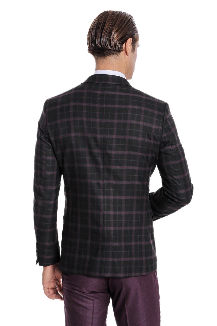 WSS Purple Vested Slim Fit Checked Black Men Suit  - Playas de Rosarito