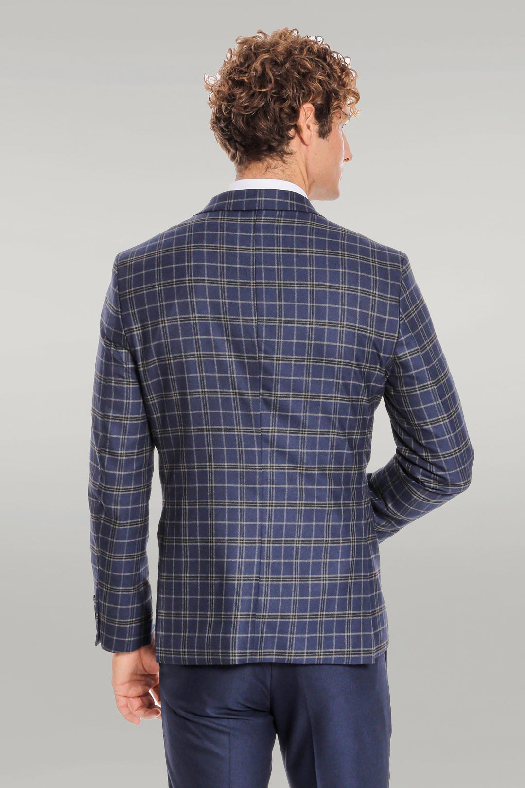 WSS Blue Vested Slim Fit Checked Navy Blue Men Suit  - Singen