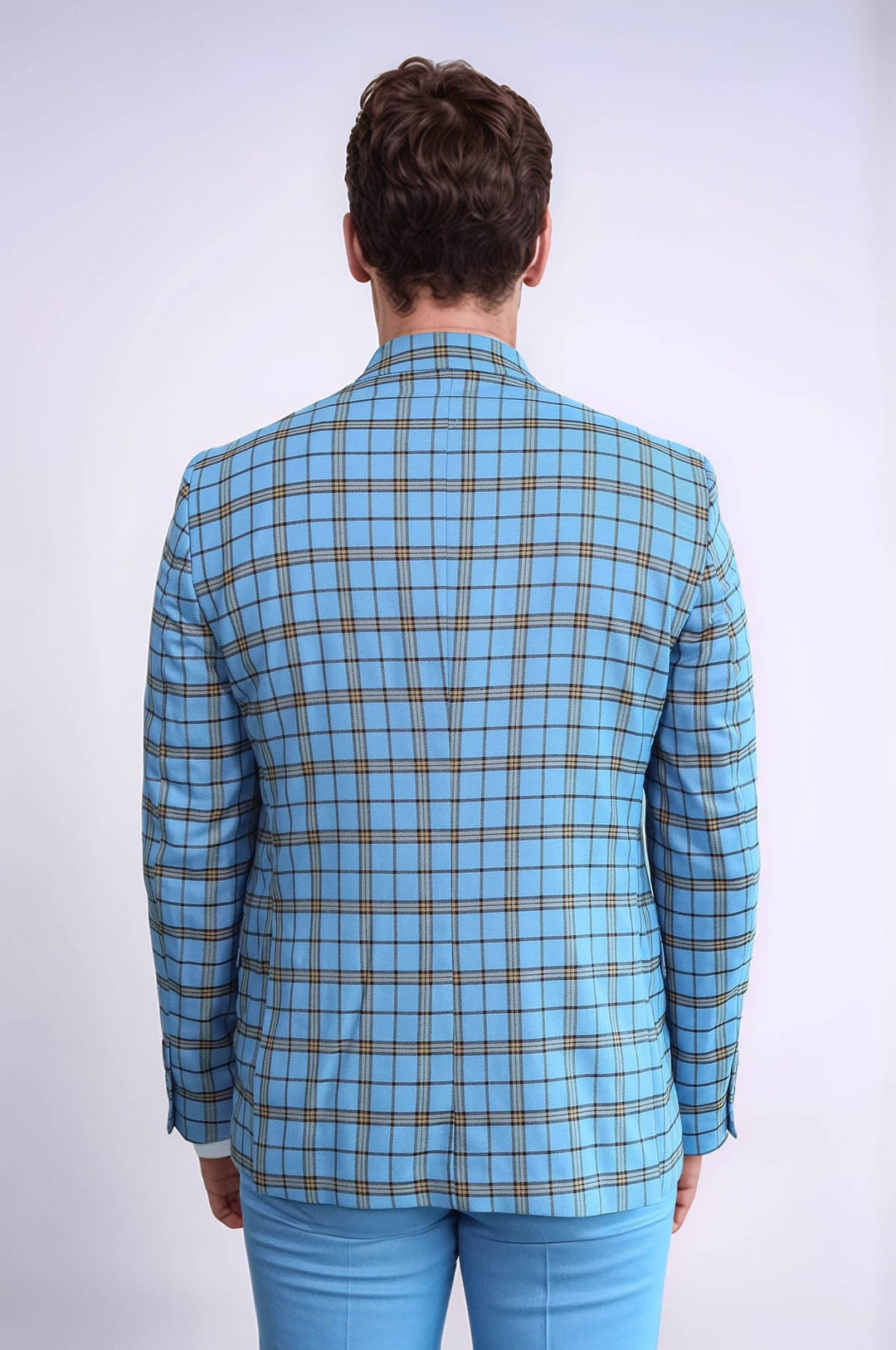 WSS Grey Vested Slim Fit Checked Light Blue Men Suit  - Tarragona