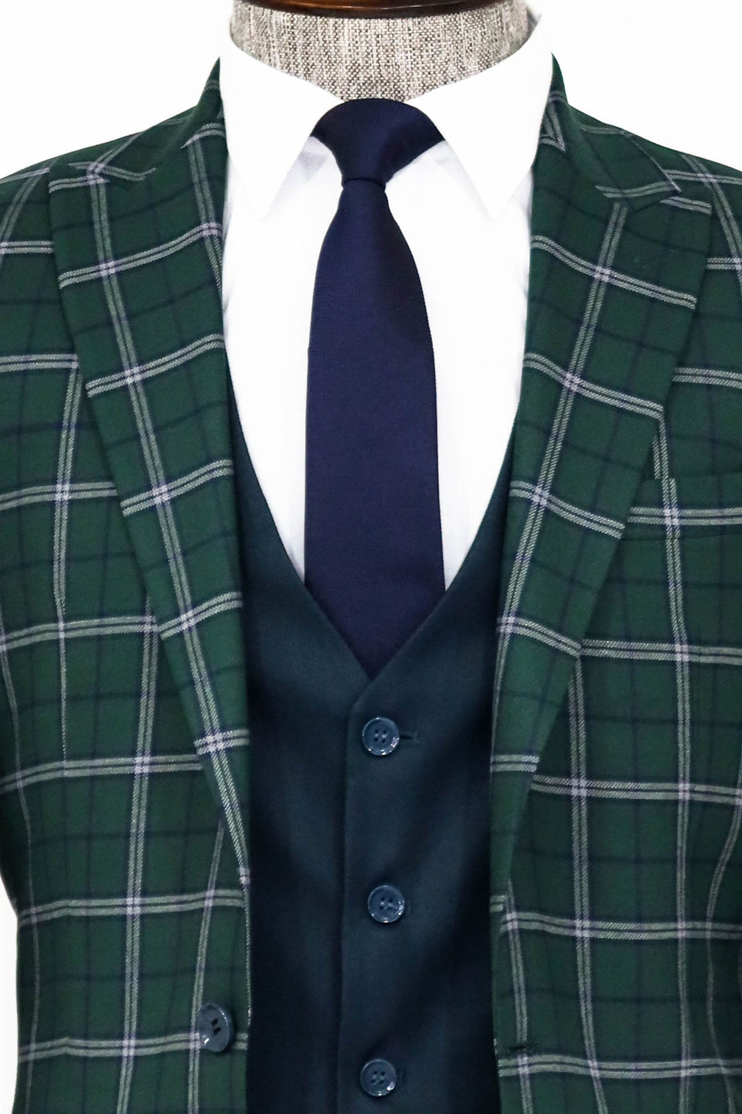 WSS Blue Vested Slim Fit Checked Green Men Suit and Shirt Combination - Titusville