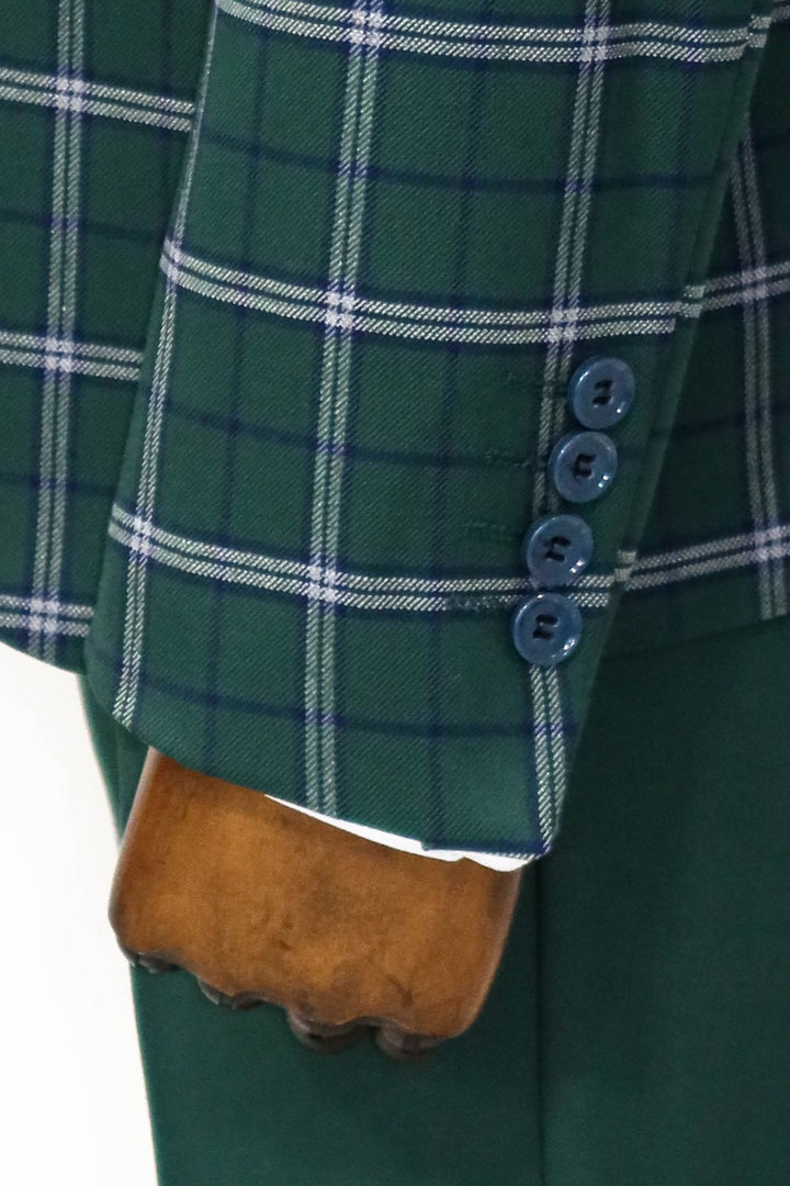 WSS Blue Vested Slim Fit Checked Green Men Suit and Shirt Combination - Titusville
