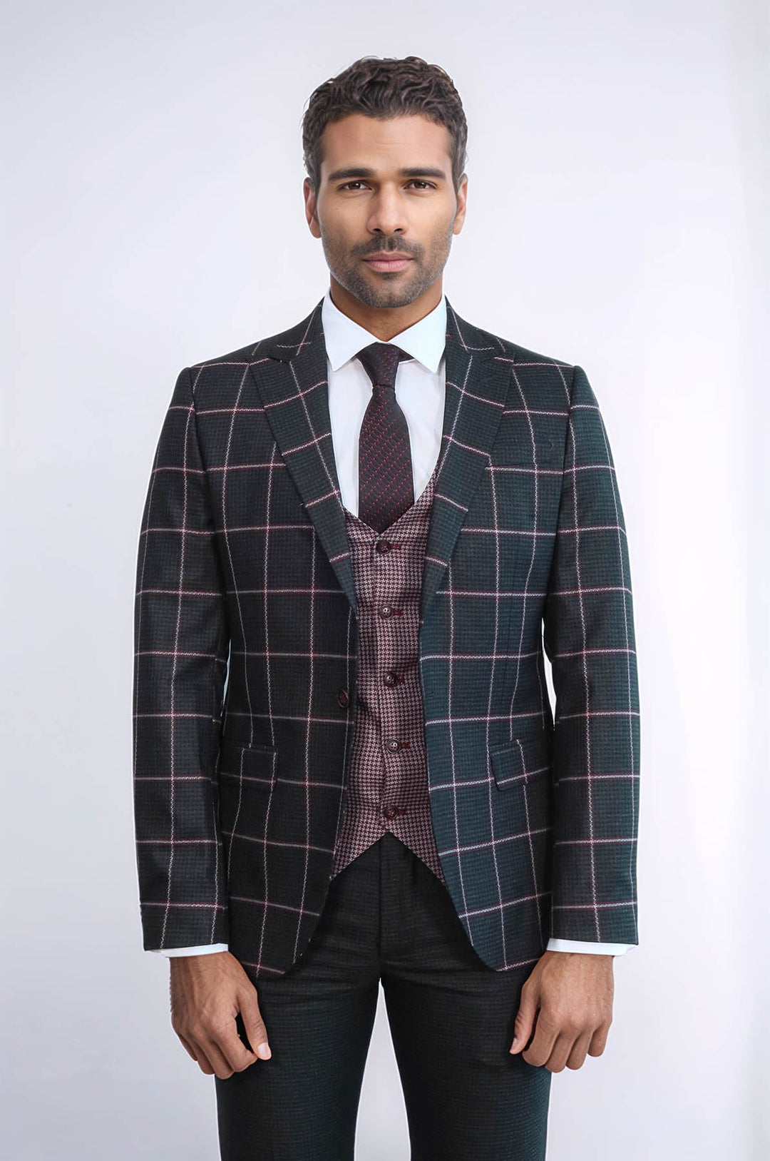 WSS Checked Patterned Slim Fit Black Men Suit  - Pokrovsk