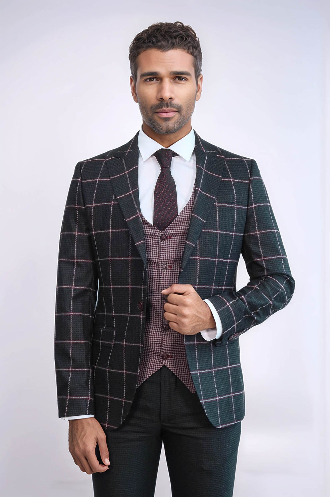 WSS Checked Patterned Slim Fit Black Men Suit  - Pokrovsk