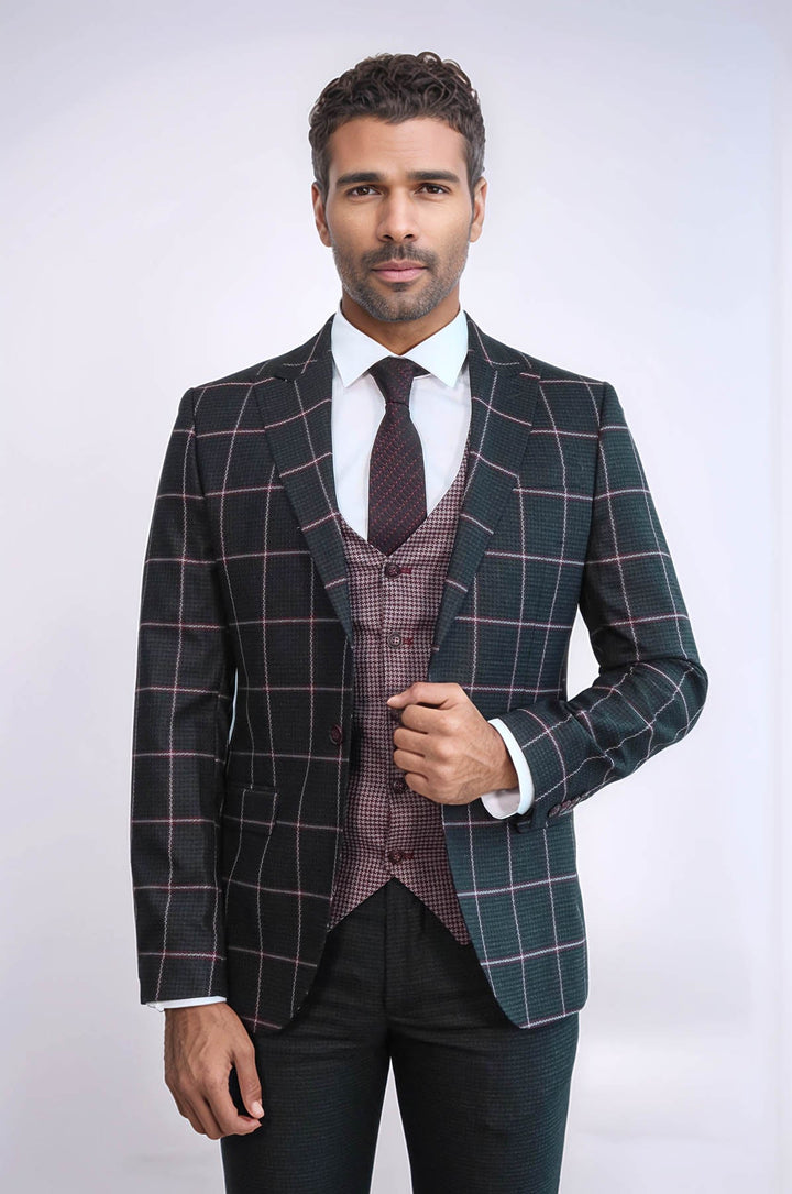 WSS Checked Patterned Slim Fit Black Men Suit  - Pokrovsk