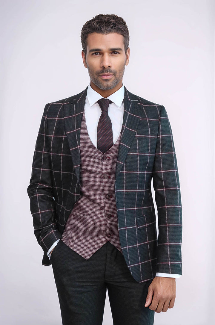 WSS Checked Patterned Slim Fit Black Men Suit  - Pokrovsk